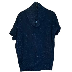 Calvin Klein Top Womens Large Navy Blue Cowl Neck Metallic Short Sleeve